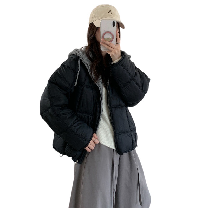 여성 겨울 후드 숏패딩 경량 솜패딩 레이어드 스타일 보온 푸퍼 재킷