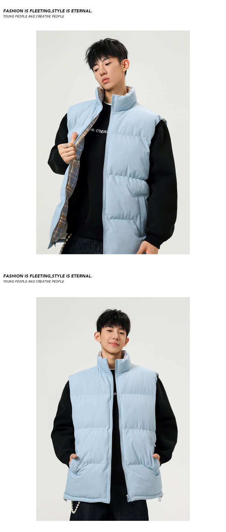 Plaid Patchwork Down Cotton Autumn Winter New Loose Plus Size Men's Casual Sports Thickened Warm Vest_voghion.com