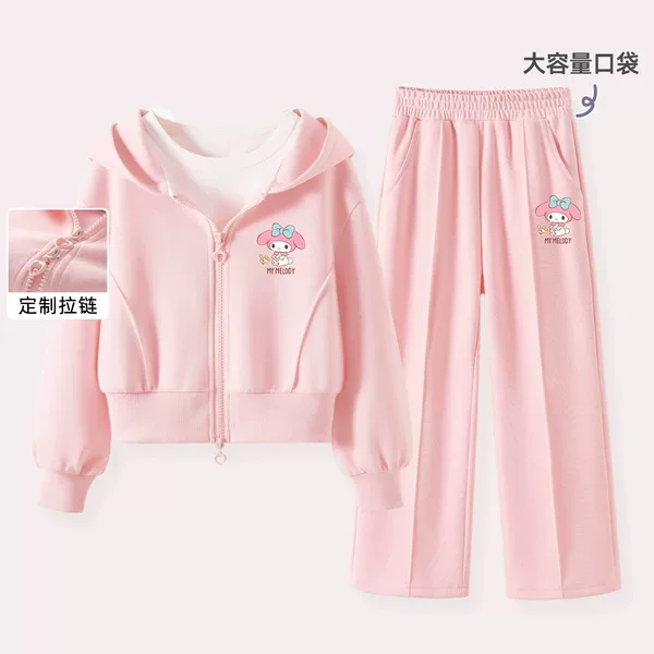 Girls' Sweet Spring and Autumn New Set Wide-Leg Pants for Older Children Casual Sports Style Spring and Autumn Two-Piece Set