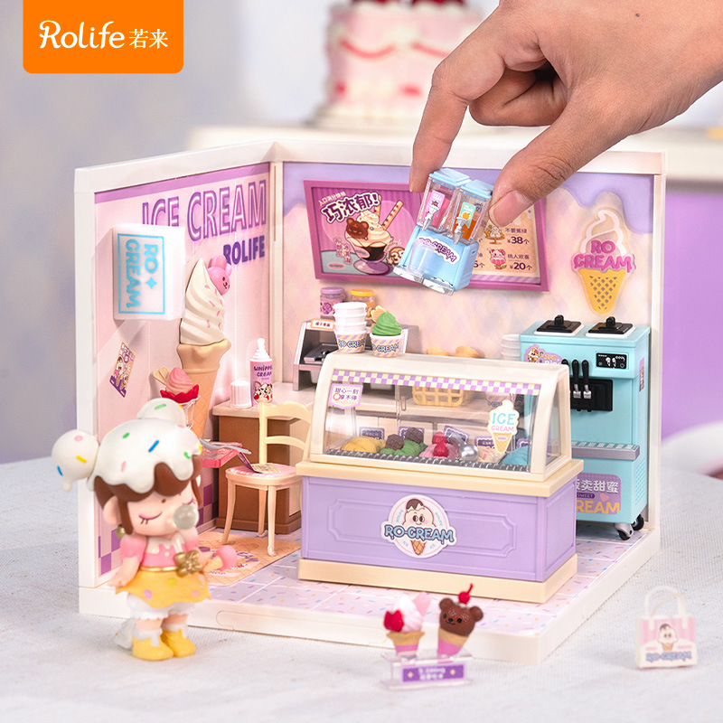 Rollife Ruo Lai Super World bloques de rompecabezas ensamblados modelo de juguete helado bricolaje cabaña regalo de cumpleaños