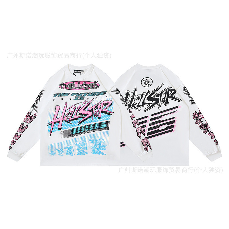 クロスボーダー 2024 Hellstar ヘルスター Tシャツ秋のアメリカのトレンディなハイストリートルーズ長袖 Tシャツ男性と女性用|undefined