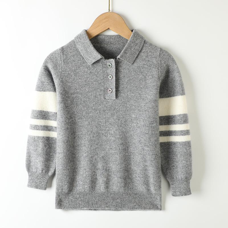 Children's sweater wholesale manufacturer, dropshipping available, 100% pure wool knit striped polo shirt