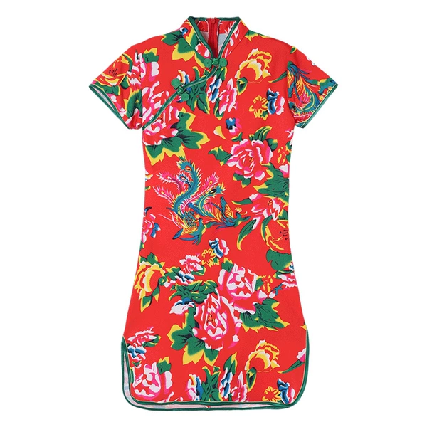 Children's large floral cheongsam-big red