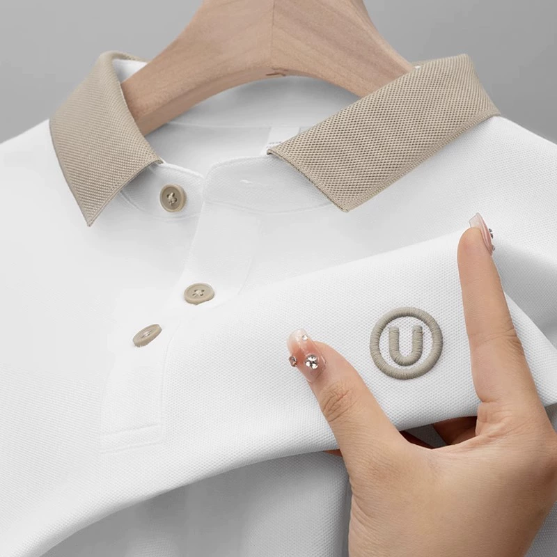 Мужская рубашка с короткими рукавами POLOO летняя легкая роскошная деловая повседневная топ с вышивкой и лацканом мужская футболка