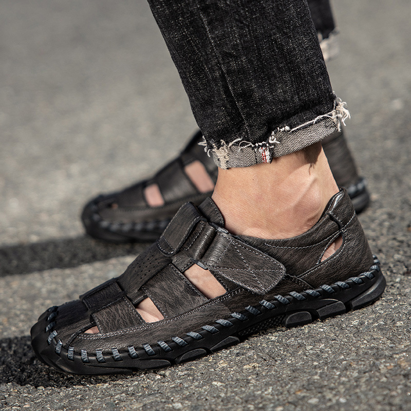 Comercio exterior explosión del comercio exterior 2025 nueva moda casual de cuero real un zapato zapatos de playa para hombres