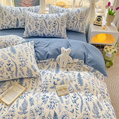 A類雙層紗四件套小清新花卉水洗ins風春夏款床品新款床上用品1.8m