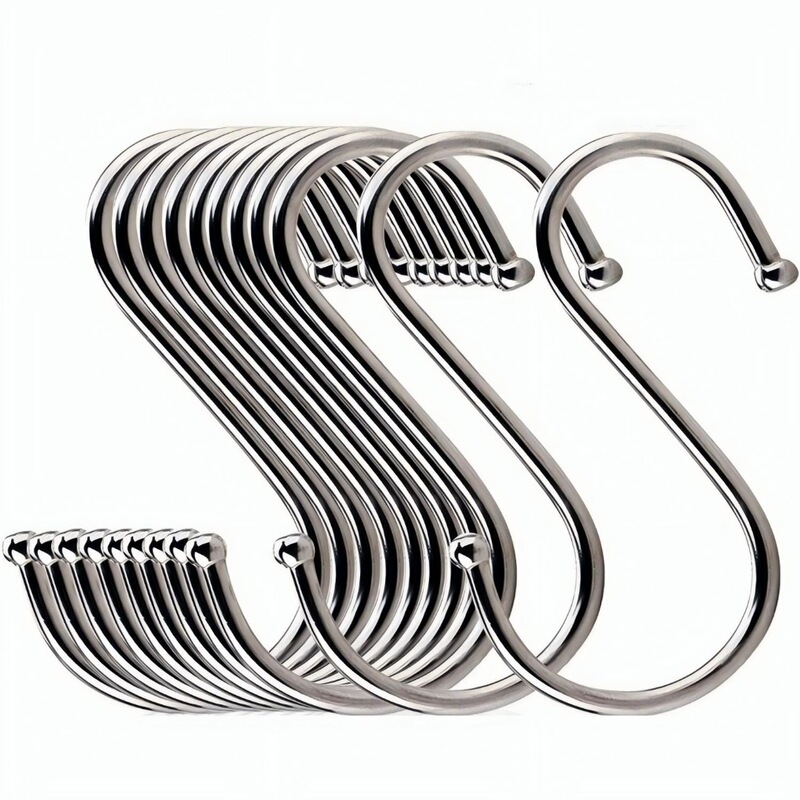 Stainless Steel S Hook Closet Steel Ball Head S Type Hook Durable Kitchen Solid Hook Outdoor Heavy Duty Metal S Hook