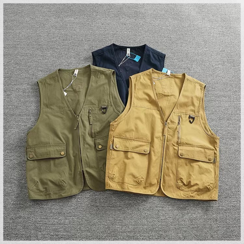 American retro workwear vest for men, summer functional style vest, outdoor trendy brand sleeveless jacket American retro workwear vest for men, summer functional style vest, outdoor trendy brand sleeveless jacket