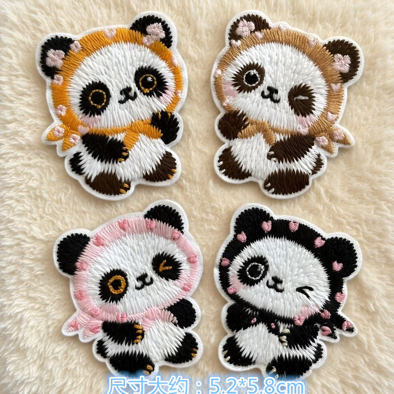 自粘款卡通刺绣徽章熊猫布贴衣服包包装饰贴花修补贴补丁贴diy