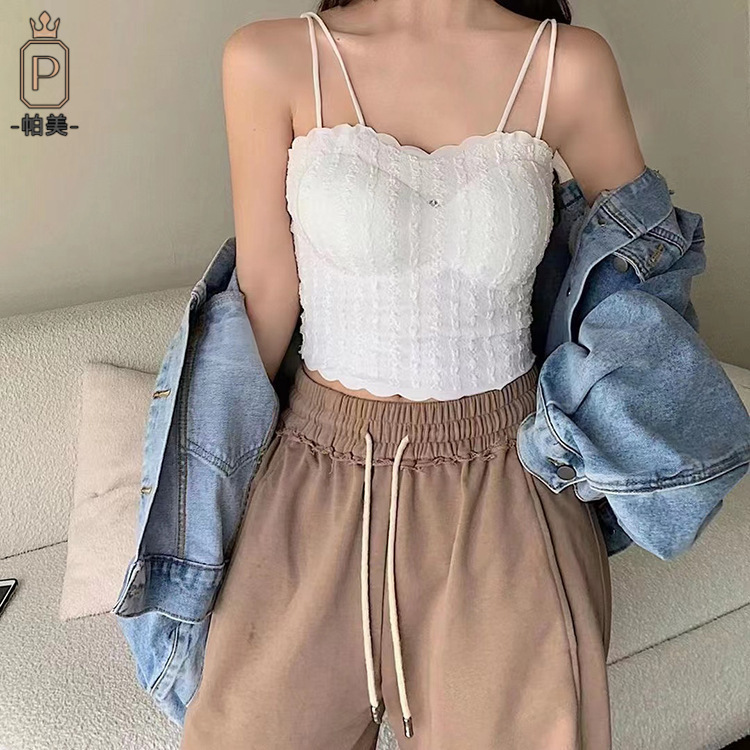 Spring New Lace Camisole Bubble Tube Top with Chest Pad Inner Wear Slim-fit Outer Wear Beautiful Back Base Underwear for Women Spring New Lace Camisole Bubble Tube Top with Chest Pad Inner Wear Slim-fit Outer Wear Beautiful Back Base Underwear for Women