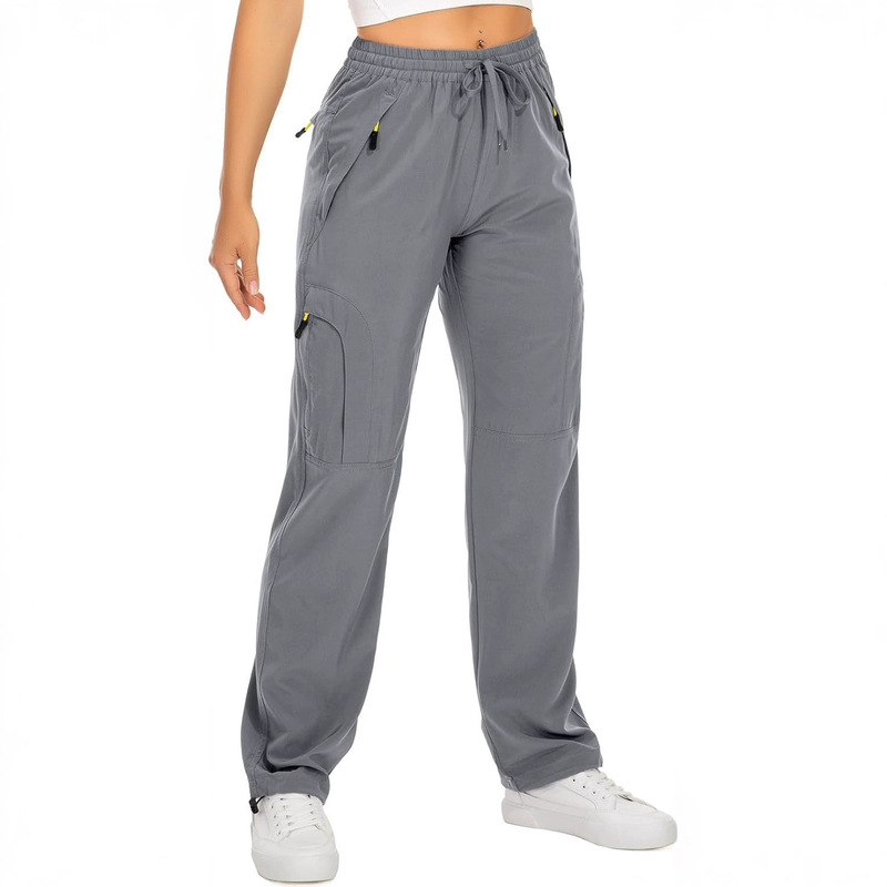 Women's Outdoor Casual Cargo Pants with Multiple Pockets, Loose Straight-Leg Hiking Pants with Drawstring Cuffs for Fitness and Sports