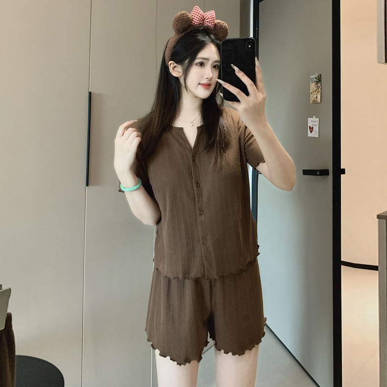 2026 New Summer Women's Pajamas, Knitted Cotton Cardigan, Round Neck, Sweet Double Short Home Wear, Thin Set for Outerwear 2026 New Summer Women's Pajamas, Knitted Cotton Cardigan, Round Neck, Sweet Double Short Home Wear, Thin Set for Outerwear