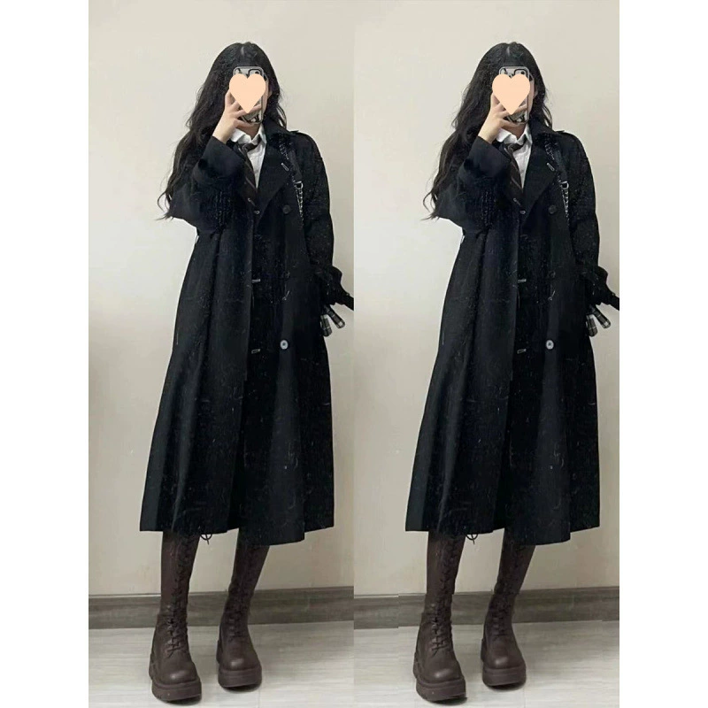 Осеннее длинное trench coat для студентов, до середины, корейский стиль, западный стиль