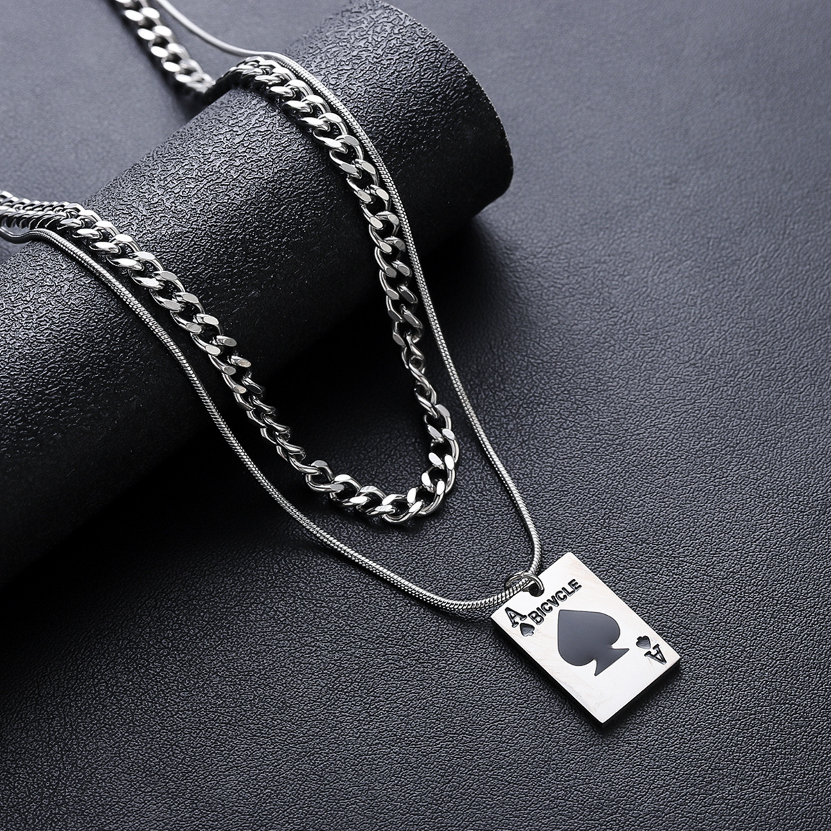 23g Weight Hip-Hop Poker Titanium Steel Plating Unisex Double Layer Necklaces Men Layered Necklaces
