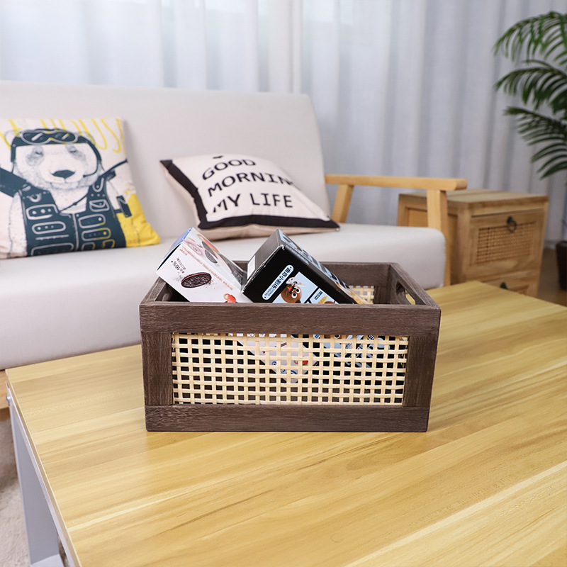Cestas de almacenamiento de escritorio de madera maciza estilo americano transfronterizo marrón oscuro retro estilo casero de madera maciza de ángulo recto cesta de almacenamiento