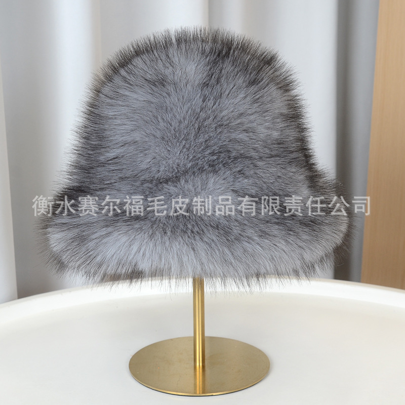 跨境仿狐狸毛渔夫帽加厚毛绒日系盆帽冬季保暖大头围显脸小冷帽|undefined