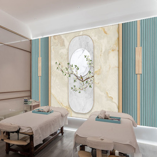 Chinese Style Marble Flower and Bird Background Wall Cloth Light Luxury Beauty Salon Wallpaper spa Health Club Wallpaper