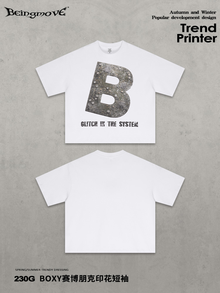 Calle secada| Calle de moda americana Cyberpunk Vento blusa impresión de hombro suelta personalidad camiseta de manga corta para hombre