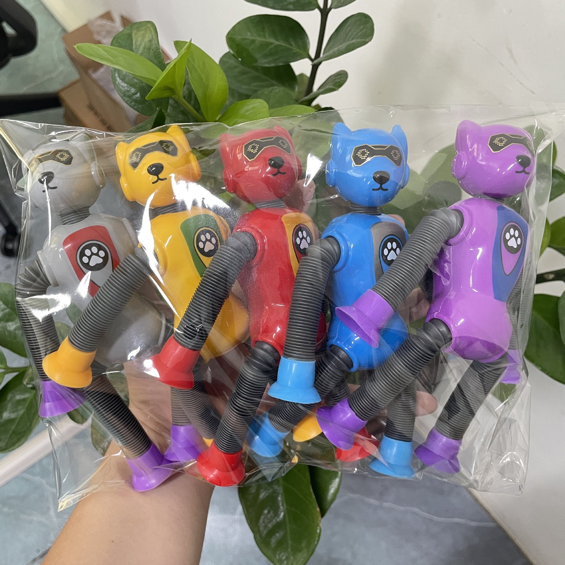 Transfronterizo robot flexible tubo telescópico niño puzzle dibujos animados estirados ventosa interacción padre-hijo creativo juguete descompresión