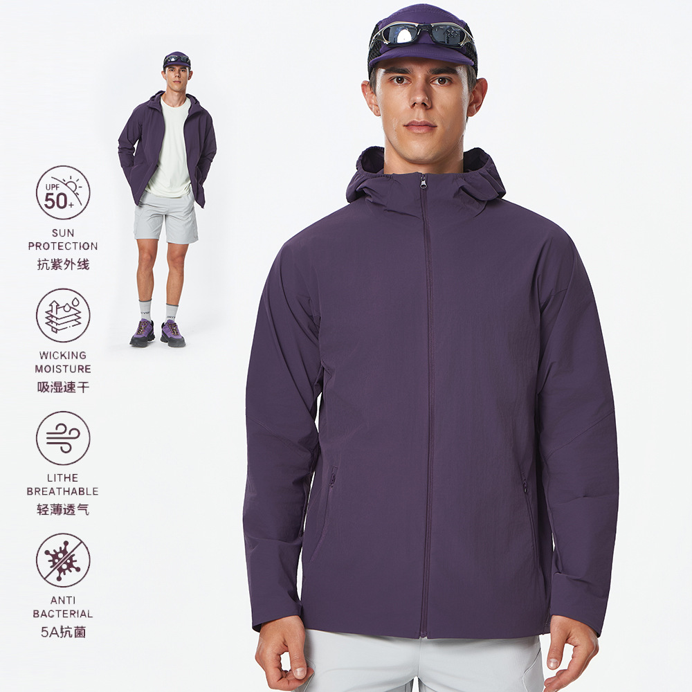 Dijia Outdoor Sports Sun Protection Clothing Quick-Drying Jacket Waterproof Hooded Jacket Training Fitness Clothing Tops Men's Fitness Clothing
