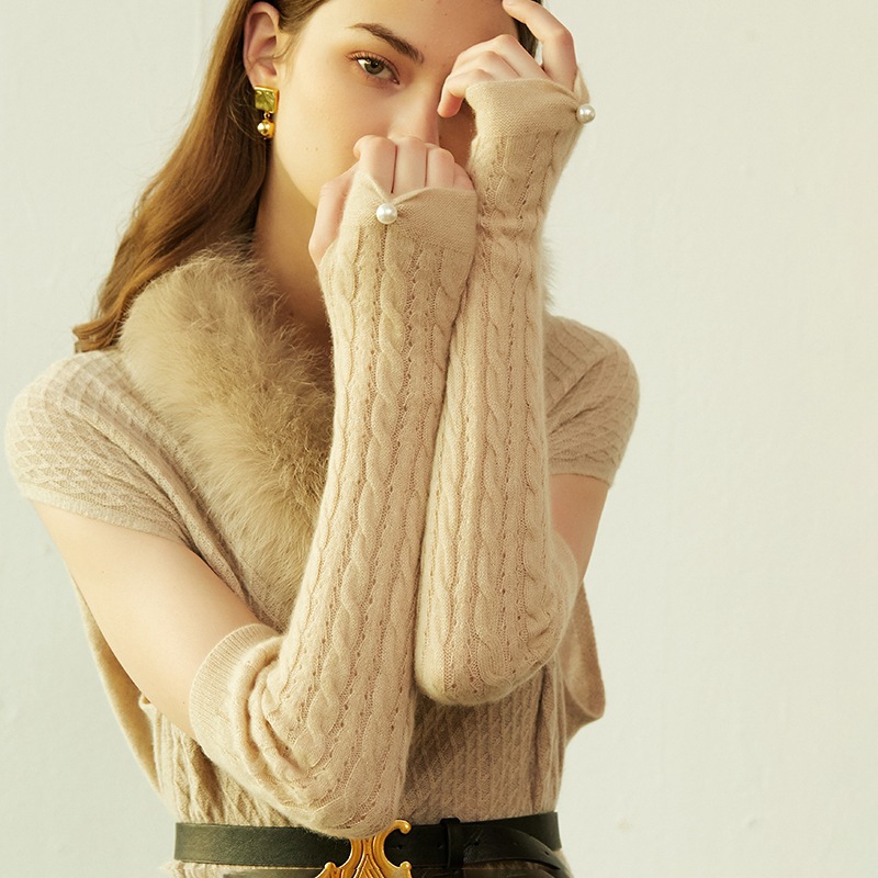 Otoño y invierno nuevas damas de cachemira retrógrada flor de tejido guantes largos de cachemira caliente manga larga