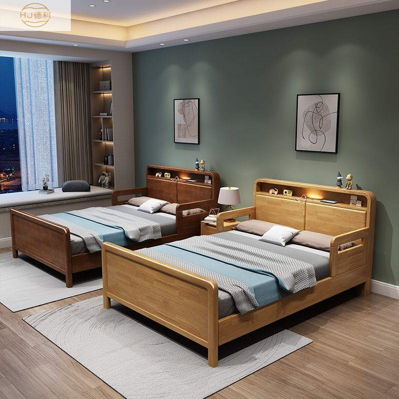 Home-Use Bed for the Elderly, Small Apartment Home-Use Storage Bed with Guardrails, Solid Wood Bed, Nursing Home Bed with Guardrails for Elderly Care