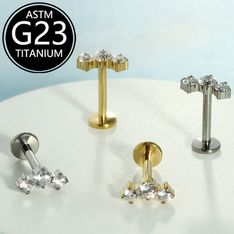 Silver pointed spike labret stud material detail