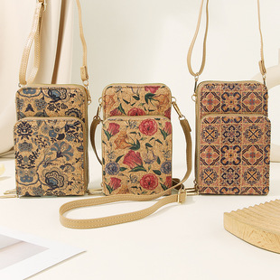 2025 New Summer Style Heat Transfer Multi-Functional Women's Portable Cork Mobile Phone Crossbody Bag Cross-Mirror New Soft