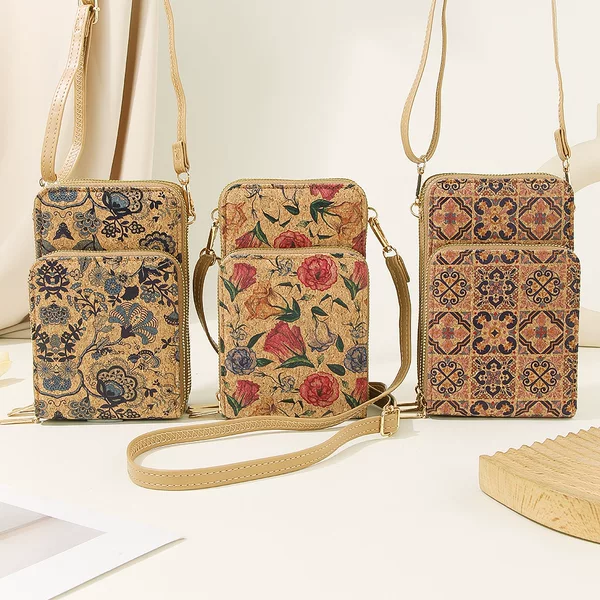 2025 Summer New Style Heat Transfer Multifunctional Women's Portable Cork Bark Phone Crossbody Bag New Style Soft