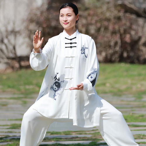 Taichi suit wushu kungfu clothing women's elegant three piece painted martial arts competition performance suit for men