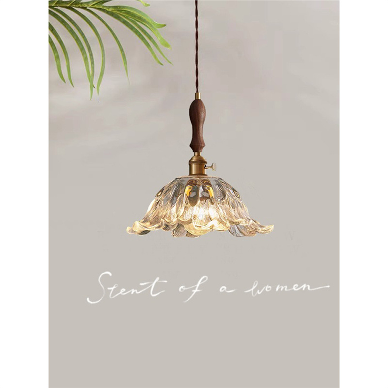 French Walnut Flower Glass Chandelier Japanese Retro Internet Celebrity Restaurant Bar Brass Lamp Homestay Bedside Lamp French Walnut Flower Glass Chandelier Japanese Retro Internet Celebrity Restaurant Bar Brass Lamp Homestay Bedside Lamp