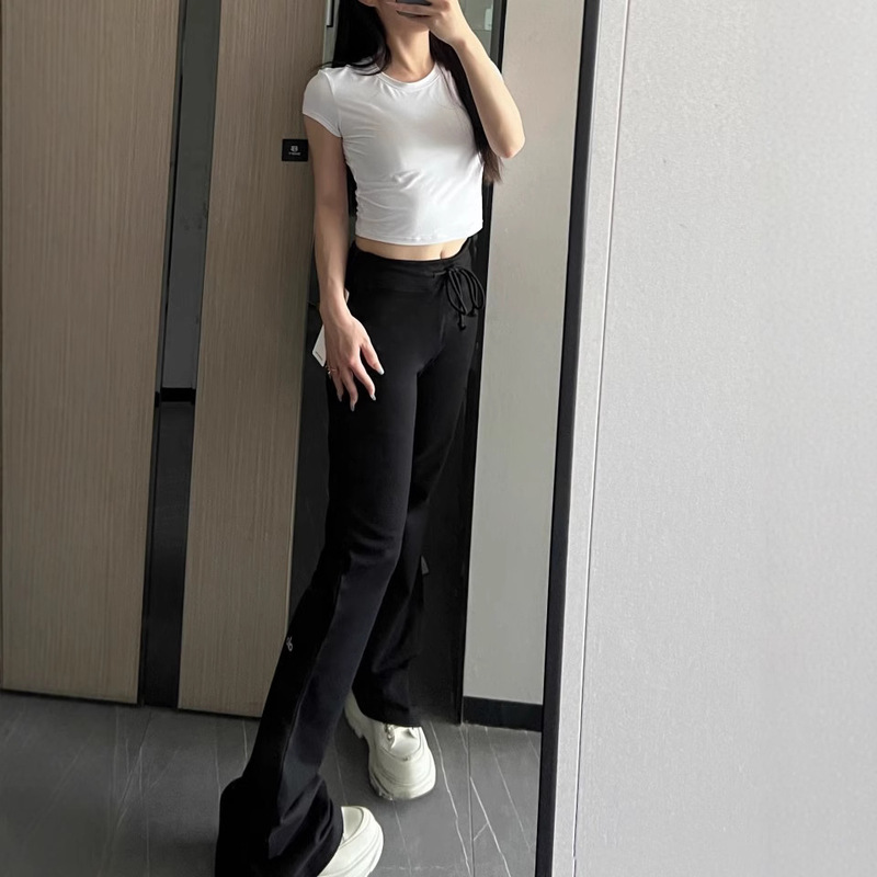 字母款弹力毛圈抽绳微喇卫裤女户外瑜伽显瘦高腰拖地神裤高弹显瘦|undefined