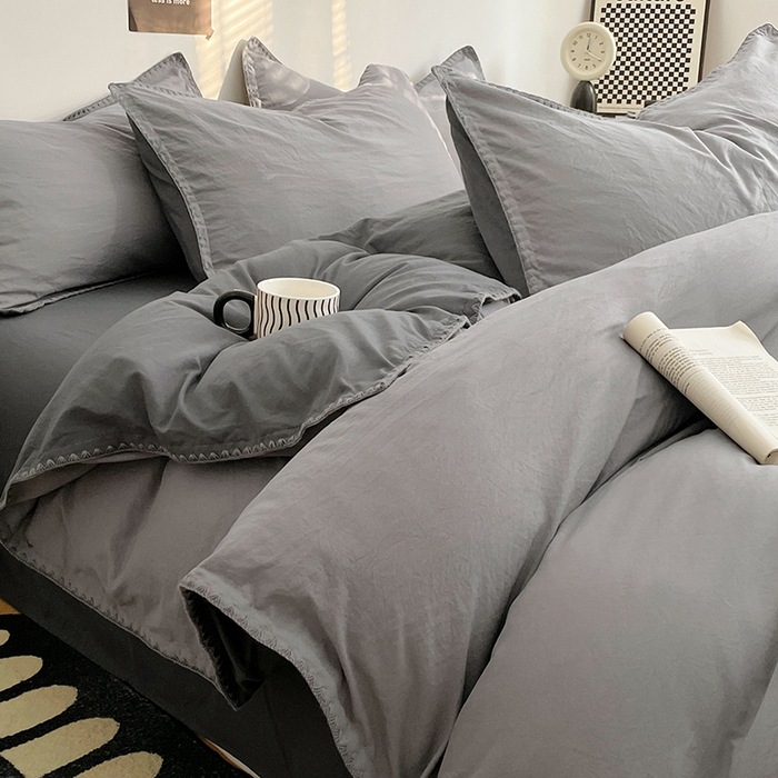 Otoño y invierno de algodón lavado con agua cuatro piezas de sábanas de cama, sábanas de cama, lujo ligero, 2025 nuevo dormitorio estudiantil de tres piezas