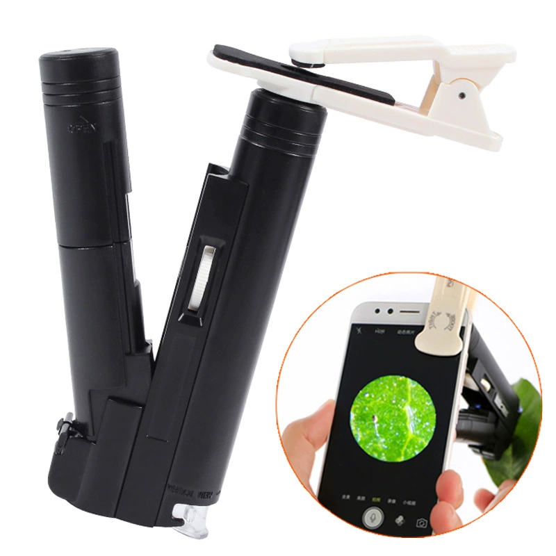 Двухтрубный светодиодный источник света Наклонный двойного назначения 100-кратный универсальный зажим для мобильного телефона Микроскоп идентификация ювелирных изделий увеличительное стекло 100 раз