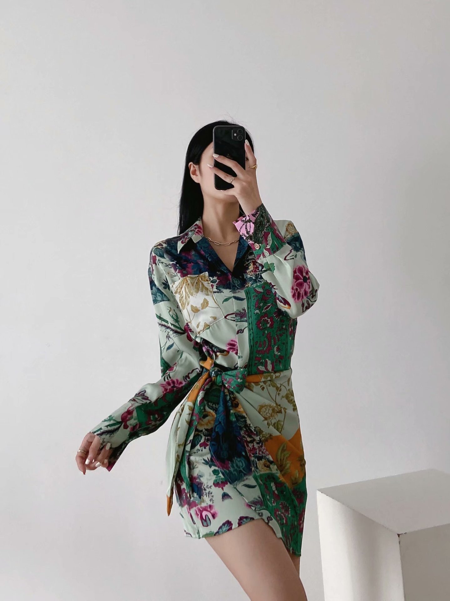 autumn print receiving waist shirt dress nihaostyles wholesale clothing NSAM82122