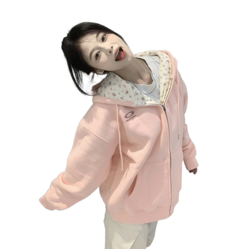 LULU에게 달콤한 여동생 순수한 욕망 인쇄 카디건 후드 여성 INS 기모 한국 코트