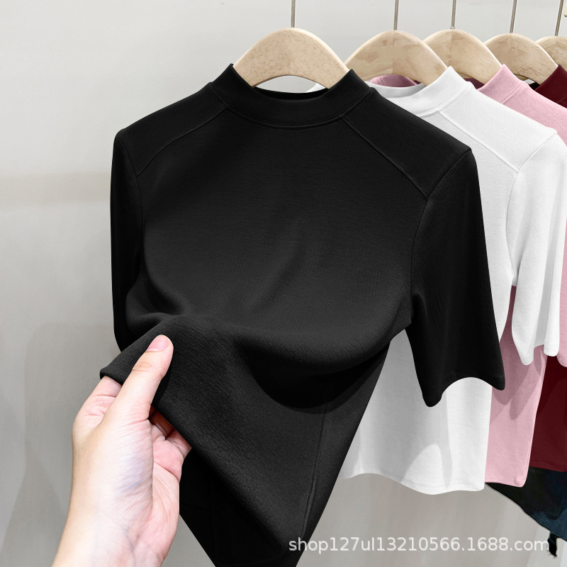 Threaded Short-Sleeved T-Shirt for Women 2025 New Popular Classy Five-Quarter Sleeve High-Quality Fashionable Bottoming Shirt with Inner Top Threaded Short-Sleeved T-Shirt for Women 2025 New Popular Classy Five-Quarter Sleeve High-Quality Fashionable Bottoming Shirt with Inner Top