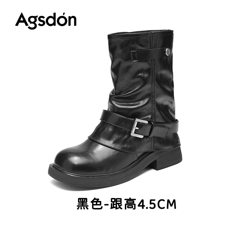 奥古狮登短靴女2025新款秋冬季马丁靴子复古褶皱堆堆靴西部裤管靴|undefined