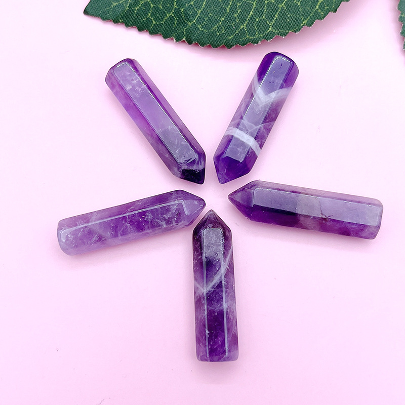 Cristal natural ágata no agujero bala 7 traje yoga energía piedra sola punta hexagonal columna colgante adornos