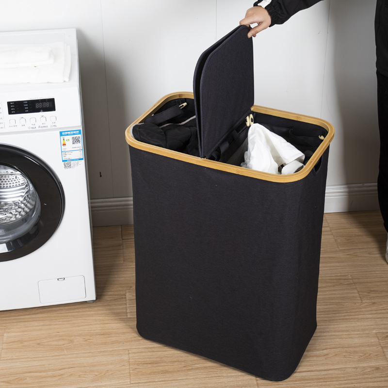 Doble cubo anillo de bambú cesta de la ropa sucia cesta de almacenamiento de ropa hogar Baño plegable cesta de la ropa cubo de la ropa