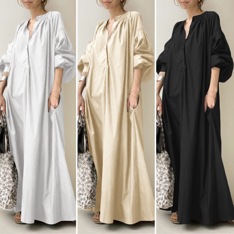 2026 New Cross-Border Cotton and Linen Dress, Japanese Style Simple Loose Casual Long Dress, Plus-Size Women's Dress