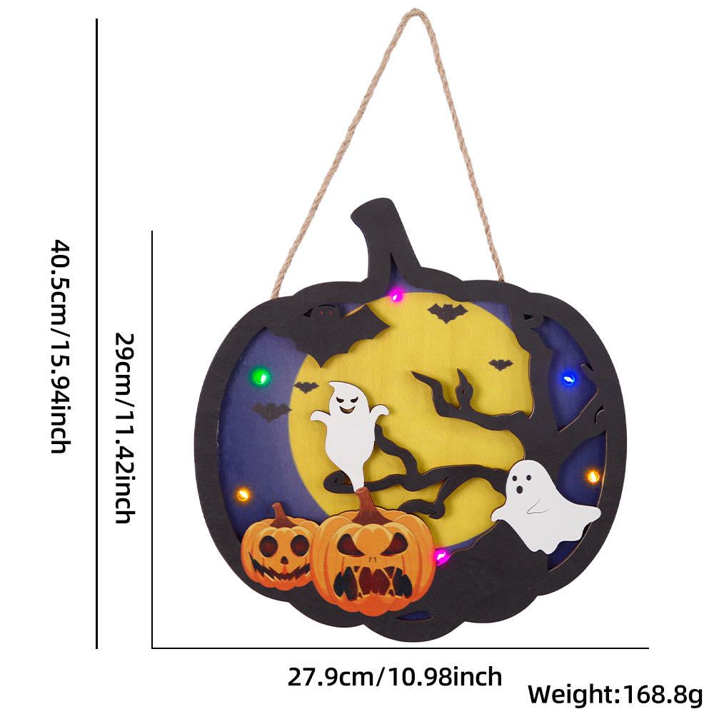 Nuevo Halloween de madera colgante luz-emisor fantasma Festival atmósfera diseño accesorios calabaza fantasma puerta redonda placa adornos