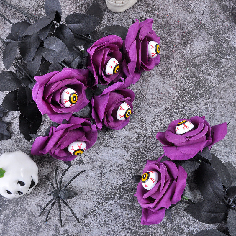 Cross Border Explosions Artificial Bloody Rose with Eyeballs Bouquet Fake Rose for Halloween Party Home Decoration