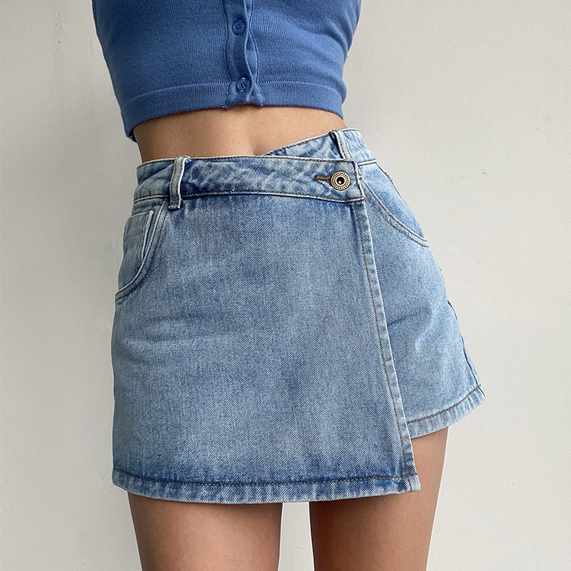 High-Waisted A-Line Denim Shorts for Women, New Light-Colored Design with a Fake Two-Piece Look, Stylish and Slimming, Hot Girl Skirt Pants, Denim Skirt High-Waisted A-Line Denim Shorts for Women, New Light-Colored Design with a Fake Two-Piece Look, Stylish and Slimming, Hot Girl Skirt Pants, Denim Skirt