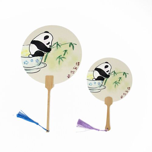 Posing Chinese style panda printed finished fan internet celebrity round fan hot selling product at summer tourist attractions