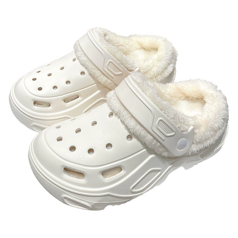 Обувь на толстой подошве с дырками, зимние женские модные уличные съемные хлопковые тапочки на флисовой подкладке, теплые Нескользящие сандалии для медсестер