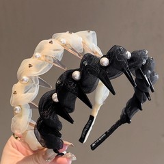 发箍轻奢女网纱高颅珍珠高级头箍新款防滑带齿2025百搭气质发卡