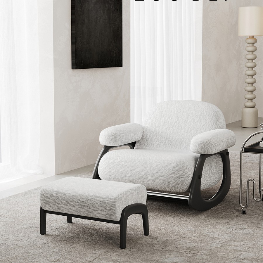 Medieval Style Fabric Single Sofa Chair B&B Hotel Rest Area Armchair Solid Wood Designer Creative Rocking Chair