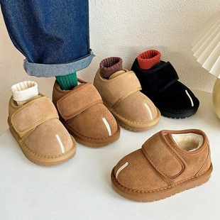 Baby Genuine Leather Snow Boots Winter New Boys and Girls Fake-toe Bread Shoes Velcro Thickened Velvet Children's Cotton Shoes