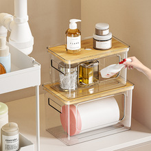 跨境木盖储物盒厨房日用品桌面整理盒可叠加大卷透明垃圾袋收纳盒